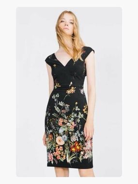 ★ Zara Woman NWT Seasonal Staple Elevated Basic Casual Floral Dress Black S ★